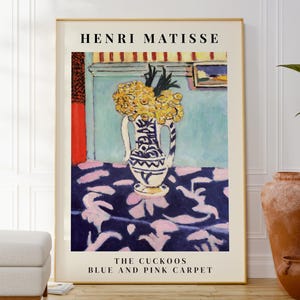 Henri Matisse - Los cucos - Alfombra azul y rosa - Bodegón - Impresión botánica, póster de arte floral, decoración de pared moderna para el hogar, impresión para la cocina, regalo