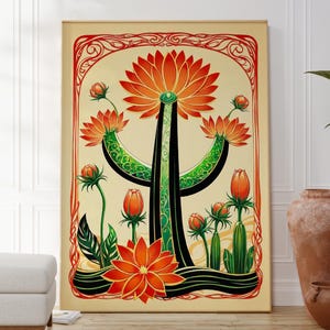 Stampa vintage di cactus messicani, poster originale retrò di cactus, arte murale botanica, arredamento ispirato alla natura, regalo per lei e per lui, opera d'arte popolare