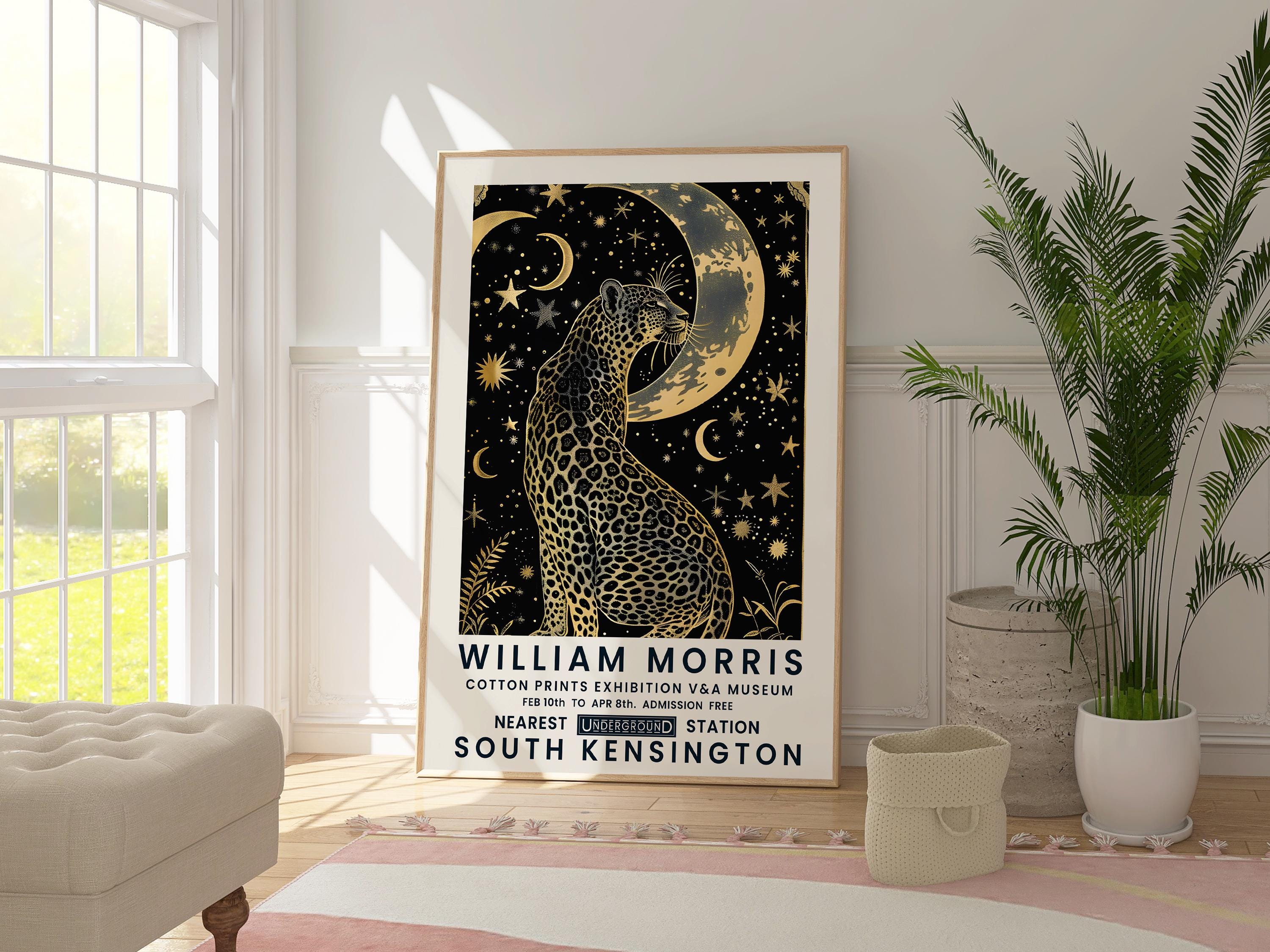 Leopard and Moon Celestial Print: William Morris Animal Wall Art