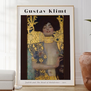 Póster de Judith y la cabeza de Holofernes de Gustav Klimt, obra original en oro, impresión de retrato moderno, regalo para amantes del arte, decoración de pared para galería.