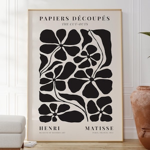Arte mural estilo Henri Matisse, póster de papel decoupé, decoración botánica minimalista, interiores elegantes y con estilo, decoración de paredes de cocina