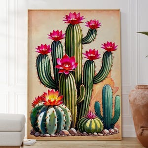 Original mexikanischer Kaktus Poster, moderner elektrischer Naturdruck, botanische Wüste Kakteen Kunstwerk, Kunstdekor, Geschenk für sie, Hauswandkunst