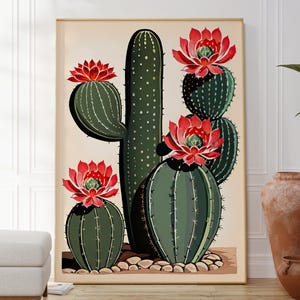 Stampa di cactus, poster di cactus del deserto, opera d'arte in stile El Maestro, arte murale botanica, arredamento per la casa ispirato alla natura, stampa floreale, regalo per lei e per lui