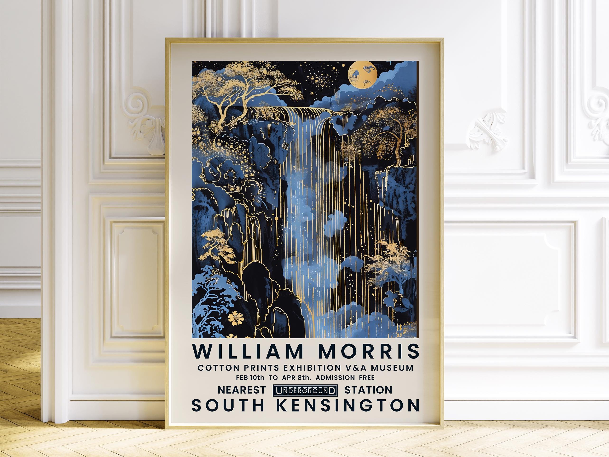 Waterfall Wall Art, Landscape Celestial Poster, William Morris