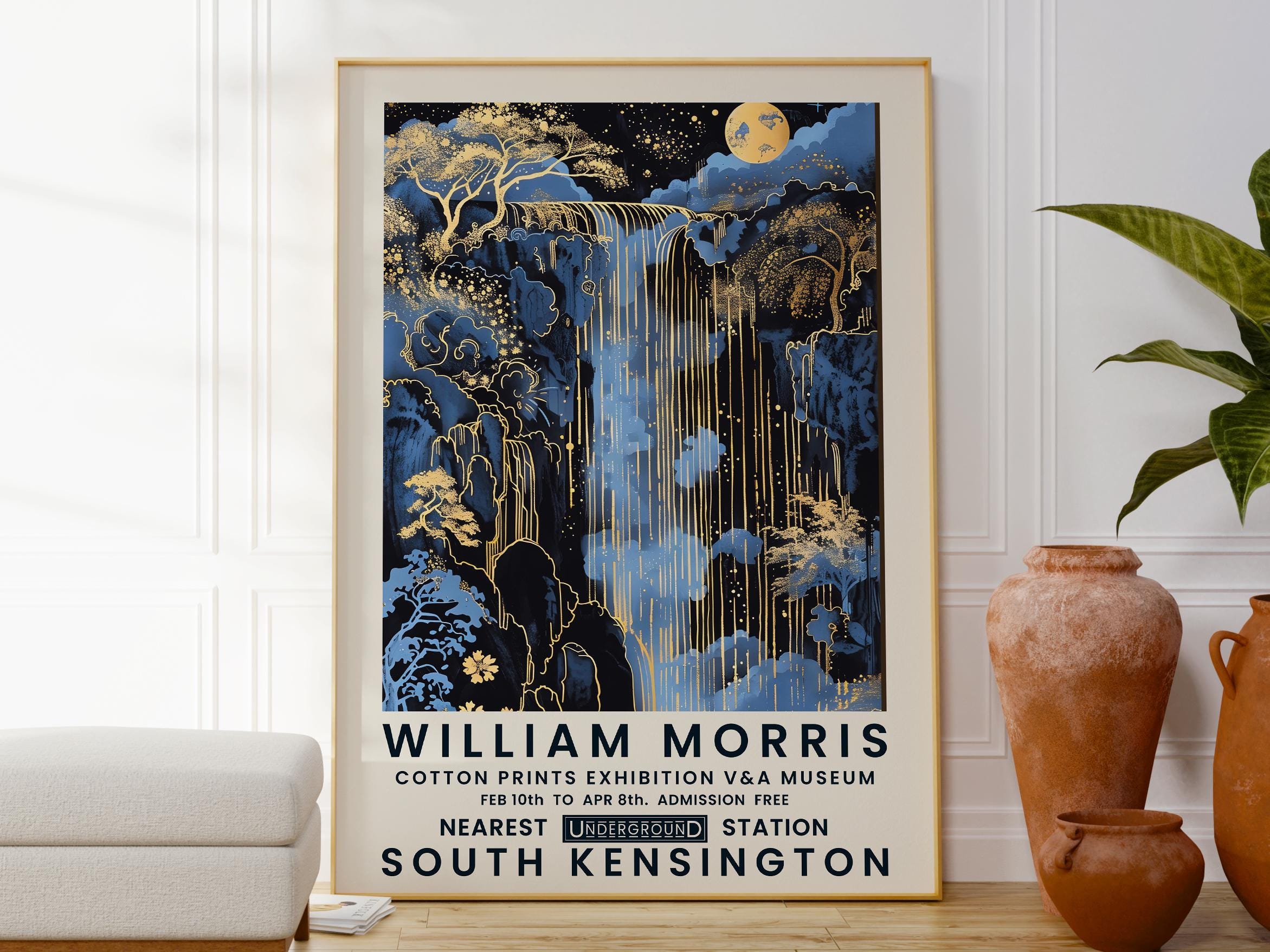 Waterfall Wall Art, Landscape Celestial Poster, William Morris
