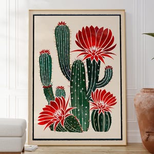 Stampa minimalista di cactus in stile El Maestro, poster di cactus del deserto, decorazione murale messicana, opera d'arte botanica, ispirata alla natura, regalo per lei e per lui