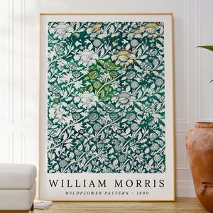 Stampa di fiori selvatici di William Morris, poster con motivo floreale verde, decorazione da parete botanica, opera d'arte floreale naturale, idea regalo ispirata alla natura
