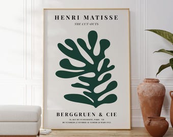 Poster floreale ritagliato di Matisse: stampa artistica botanica verde