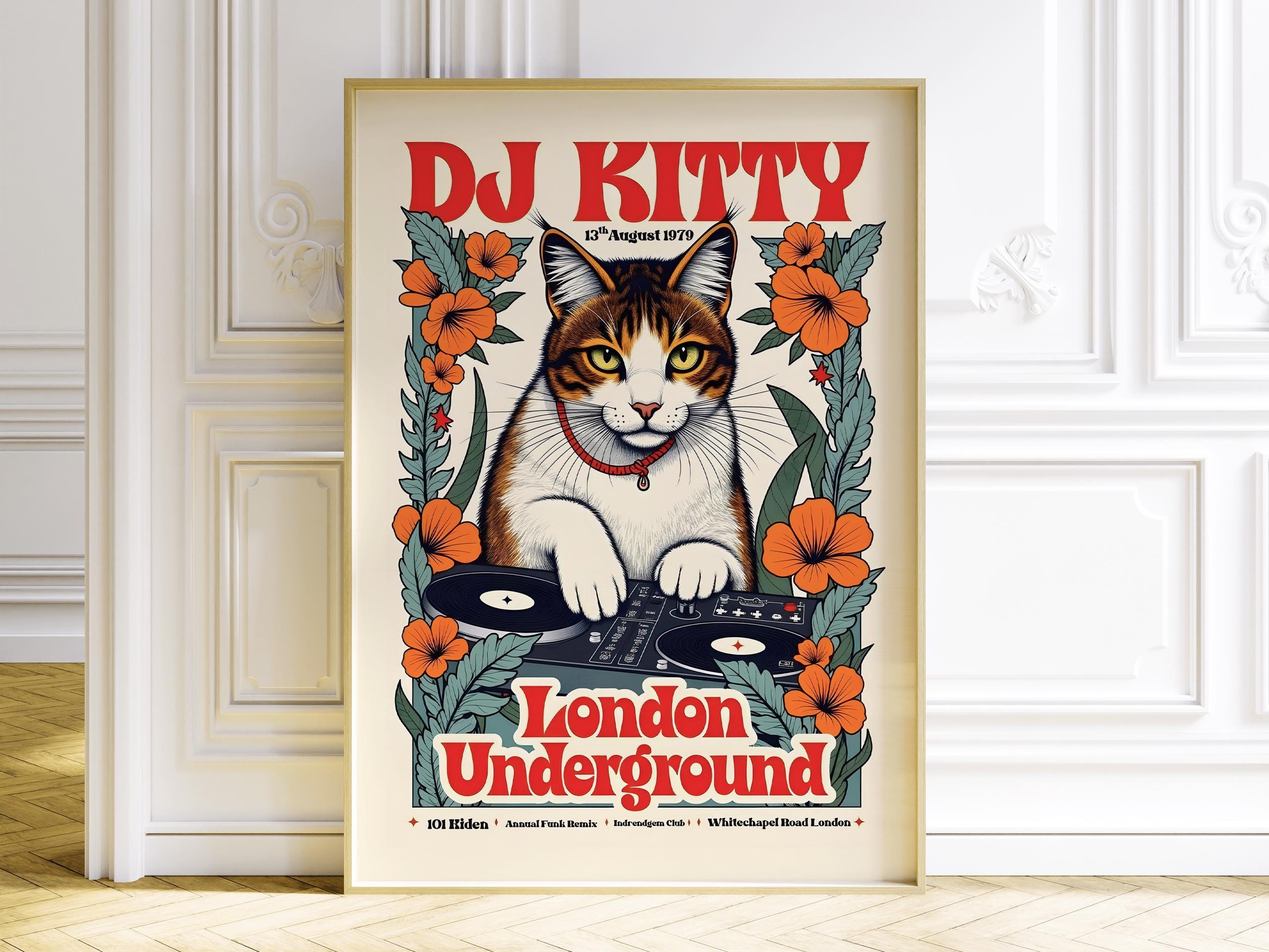 Retro DJ Cat Wall Art, Vibrant Music Poster, Djs, and Funky Home