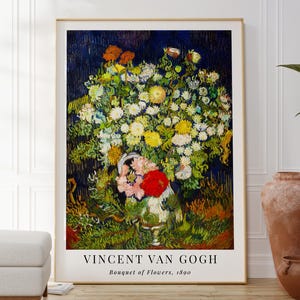 Van Gogh Bouquet of Flowers Art Poster, Botanical Wall Art Print, Famous Artist Painting, Art Lovers Gift, Home Wall Art Decor, Nature Deco