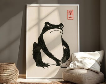 Grumpy Frog Japanese Art Print: Matsumoto Hoji Fine Ink Artwork - Etsy