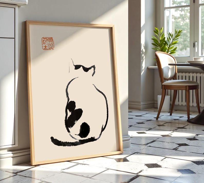 Matsumoto Hoji Minimalist Fine Art Cat Print, Japanese Wall Art Deocr ...