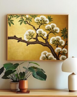 Gold Tree Blossom Print, Japanese Vintage Wall Art Poster