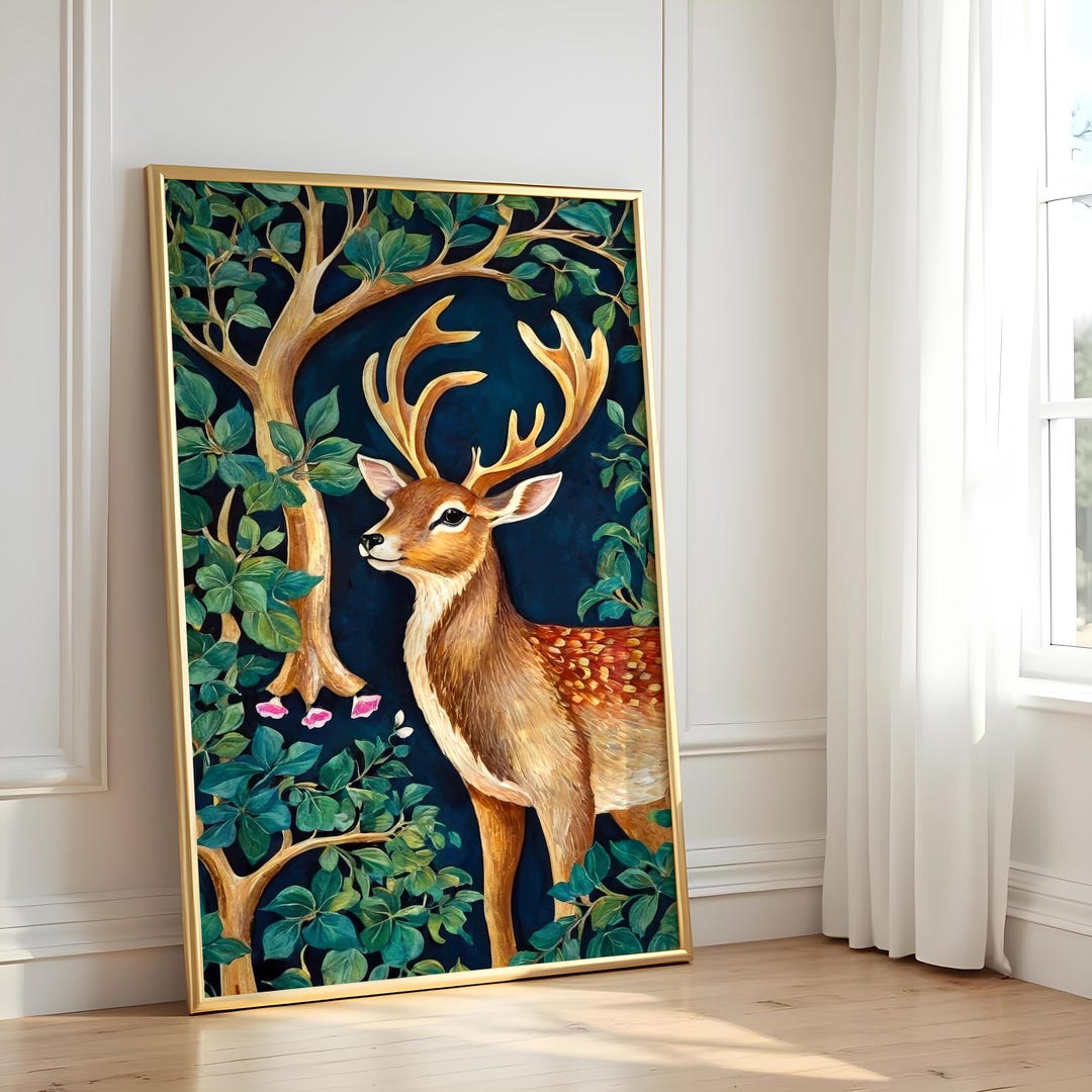 Deer Poster, Nature Inspired Art Print, Wild Life Artwork, Forest