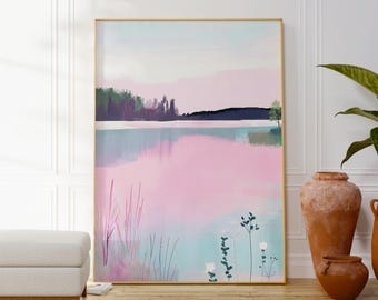 Lake And Trees Print, Nursery Wall Poster, Kids Room Art, Cute Landscape Illustration, Ideal Gift For Her, Children&#39;s Art