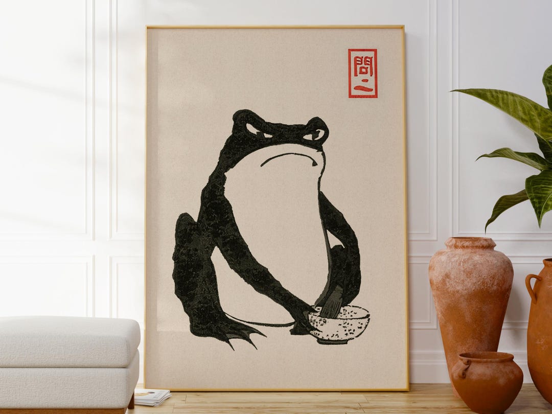 Grumpy Frog Japanese Art Print: Matsumoto Hoji Fine Ink Artwork - Etsy