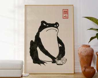 Grumpy Frog Japanese Art Print: Matsumoto Hoji Fine Ink Artwork - Etsy