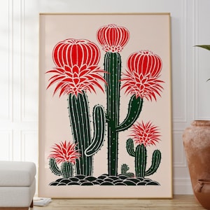 Stampa minimalista di cactus messicani, poster in stile El Maestro, decorazione artistica da parete botanica, opera d'arte floreale naturale, arte per soggiorno, stampa per camera da letto