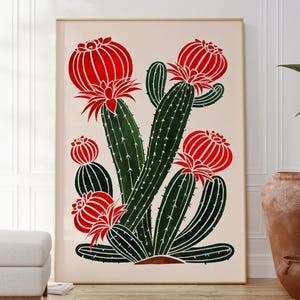 Stampa minimalista di cactus, poster in stile El Maestro, decorazione artistica da parete messicana, illustrazione colorata, regalo per lei, arte da parete per gallerie, arredamento per la casa