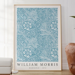 Poster Marigold di William Morris, decorazione da parete blu, stampa con motivo floreale, Art Nouveau, qualità museale, grande poster da parete, idea regalo