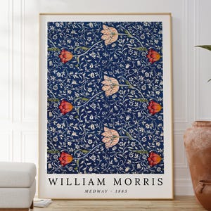 Stampa di William Morris Medway, poster da parete floreale blu, Art Nouveau ispirato alla natura, opera d'arte floreale, idea regalo originale, motivo di design