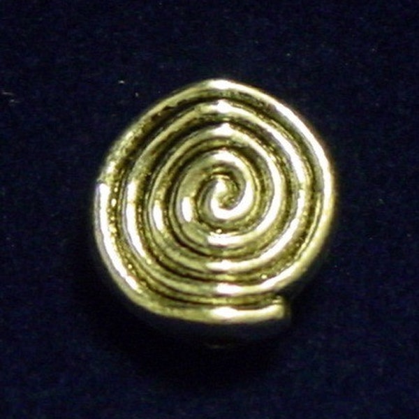 4 flat round pewter spiral beads