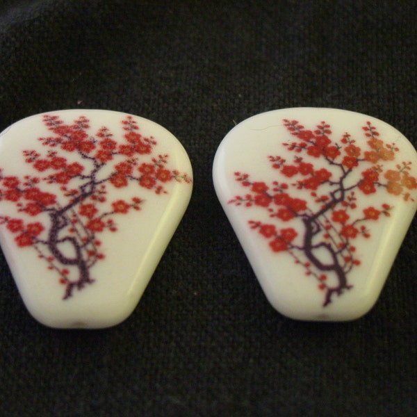 2 acrylic red and black flowering tree beads