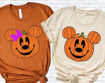 Halloween Pumpkin Couple Shirt, Disney Vintage Mickey Minnie Tee, Spooky Season Matching Shirt, Disney Pumpkin Shirt, Disney Halloween Shirt