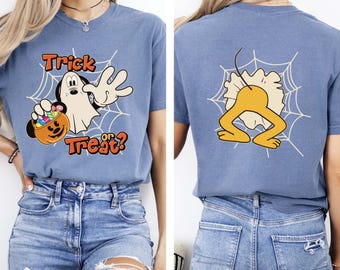 Trick or Treat Halloween Shirt, Double Sided Ghost Dog Tee, Disney Halloween Custom Shirt, Disney Family Matching Halloween Tee, Fall Tee