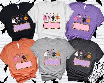 Personalized Spooky Crew Halloween Shirt, CustomHalloween Shirt Crew Tee,Trick or Treat Team Custom Kids Halloween Tee,Cute Ghost Family Tee