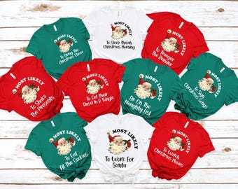 Matching Family Christmas Tee, Most Likely Party Tees, Most Likely to Christmas Shirts, Holiday Couple PJs, Matching Family Christmas Shirts
