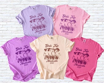 Custom Girls Trip 2026 Comfort Colors T-Shirts, Nashville Bachelorette Party Shirts, Matching Girls Weekend Tee