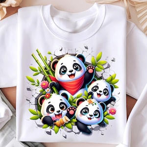 Panda 3D Png, Panda Lindo Png, Panda Bebé Png, Diseño De Sublimación, Bambú Png, Agujero 3d Png, Diseño De Camiseta, Familia Panda Png, Descarga Digital