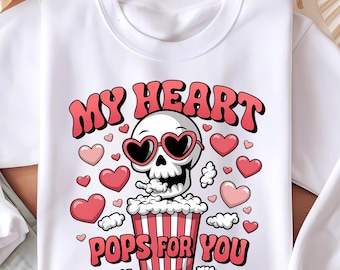 Mi corazón explota por ti PNG, divertido día de San Valentín PNG, esqueleto retro de San Valentín PNG, diseños de camisetas de sublimación, descarga digital instantánea