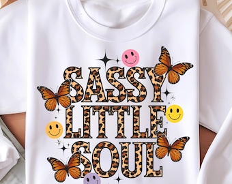 Sassy Little Soul PNG | Retro Smiley Butterfly T-Shirt Design | Leopard Print Png | Sassy Little Soul Png | Toddler Png | Digital Download
