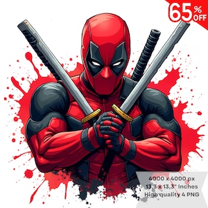 4 PNG Deadpool Art Superheld Png | Aquarell Png Sublimation | Superhelden Film Png | Cartoon Animationen Designs | Comics Kunst | Digitale Datei