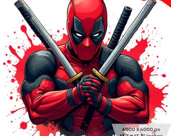 4 PNG Deadpool Art Superhero Png | Watercolor Png Sublimation | Superhero Movie Png | Cartoon Animations Designs | Comics Art | Digital File
