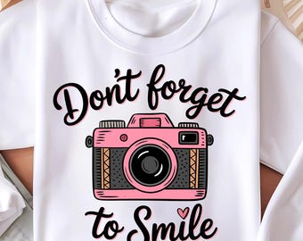 No olvides sonreír, cámara rosa, citas positivas, diseño inspirador, regalo para amantes de la fotografía, archivo digital