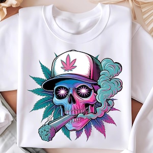 Trippy Skull Unkraut Png, rauchender Schädel digitaler Download, psychedelische Cannabis Blatt Kunst, 420 Stoner Design, Sublimationsdesign für T-Shirts Png