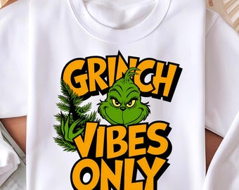 Vibraciones del Grinch (Png), Navidad verde (Png), Diseño navideño (Png), Sublimación navideña, Grinchmas navideño (Png), Personaje de película navideña (Png)
