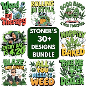 30+ Premium Stoner PNG Bundle | T-Shirt Design | 420 Weed Stoner | Cannabis Leaf Digital Art | Pot Head Weed lover Sublimation Design Bundle