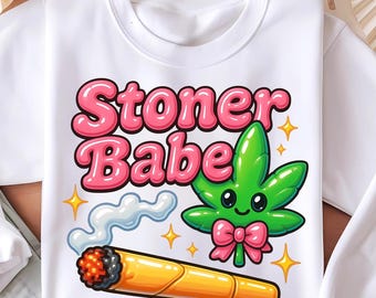 Chica fumeta PNG / Lindo diseño de marihuana kawaii / Chica fumeta Png / Sublimación / Regalo para amantes del cannabis / Hoja de marihuana con lazo rosa / Descarga digital