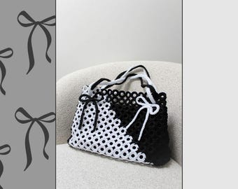 Crocheted Black and White Circle Pattern Bag – Unique Handmade Accessory