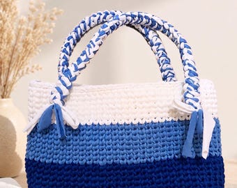 Custom Crochet Tote Bag – T-Shirt Yarn or Soft Yarn Purse – Choose Colors