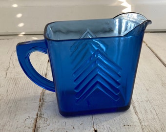 Vintage Pitcher Hazel Atlas Cobalt Chevron Blue Glass