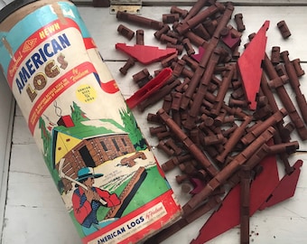 Vintage Lincoln Logs Building Toy 125 Pieces American Halsam