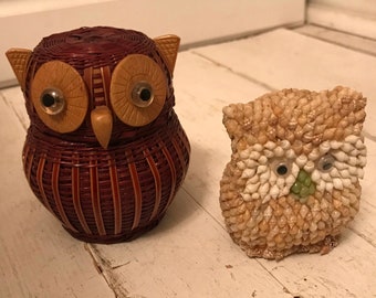 Vintage Sea Shell Owl or Woven Wood Owl