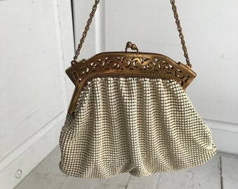 Vintage Cream Chain Mail Gold Purse Whiting and Davis