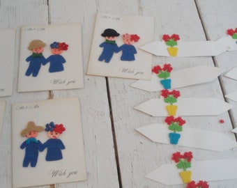 Vintage Felt Card Mr. and Mrs. Plus Flower Place Cards