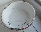 Vintage Enamel Basin Red White Round